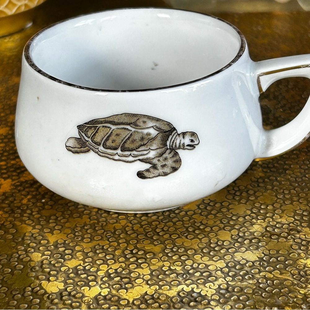 Lacroix White Ceramic demitasse Cup with Turtle Design vintage